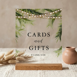 Señal Acrílica Tarjetas y regalos de boda con luces de palmeras d