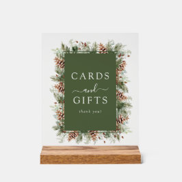 Señal Acrílica Tarjetas y regalos de invierno verdes
