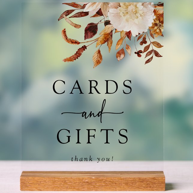 Señal Acrílica Tarjetas y regalos de otoño (Rustic Floral Wedding Cards and Gift Fall Acrylic Sign by Painted Paperie
)