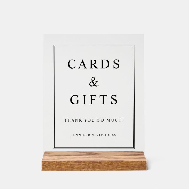 Señal Acrílica Tarjetas y regalos elegantes de boda (Anverso)