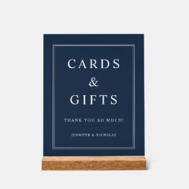 Señal Acrílica Tarjetas y regalos elegantes de boda en azul marin