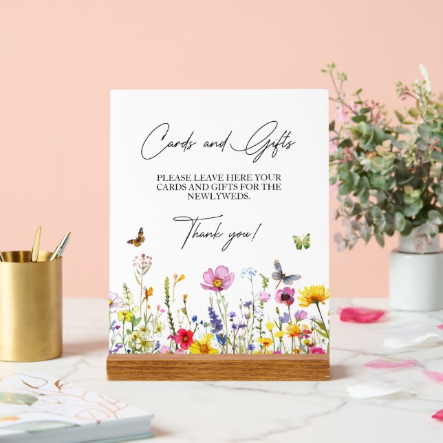 Señal Acrílica Tarjetas y regalos Flores silvestres mariposas Bod (Boda)