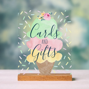 Señal Acrílica Tarjetas y regalos Helado acuarela