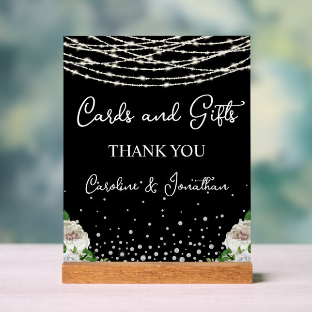 Señal Acrílica Tarjetas y regalos luces de cadena de Rótulo negro (Neutral )