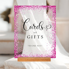 Señal Acrílica TARJETAS Y REGALOS Pink Glitter Bridal Shower