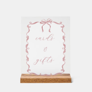 Señal Acrílica Tarjetas y regalos rosados para baby shower o desp