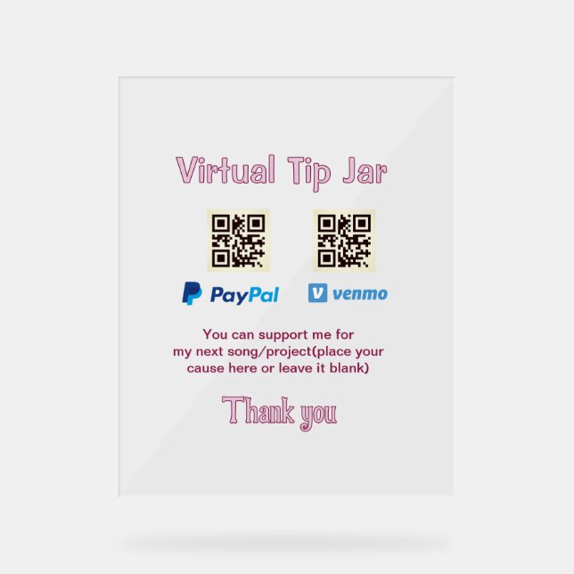 Señal Acrílica tarro de propinas virtual código q r donación de d (Anverso)