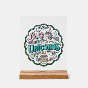 Señal Acrílica Tarta de Unicornio Confeti Unicornios POD Lista PO