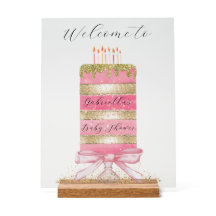 Tartas rosadas y doradas "Bienvenida" personalizad