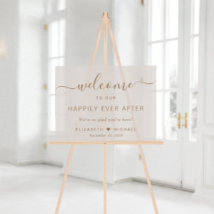 Señal Acrílica Taupe de Bienvenida a la Boda Felices para Siempre