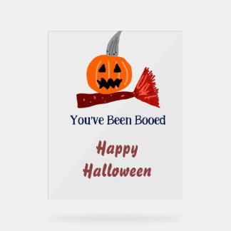 Señal Acrílica Te han abucheado feliz Halloween escoba de calabaz