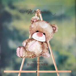 Señal Acrílica Teddy Bear Baby Shower, Chica Baby Shower de oso r