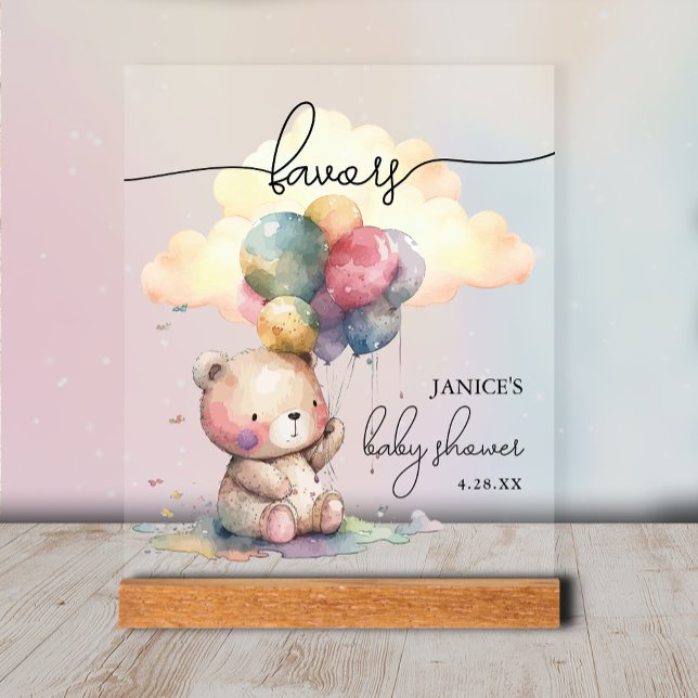Señal Acrílica Teddy Bear Baby Shower Favors (Teddy Bear Baby Shower Favors Tabletop Acrylic Sign)