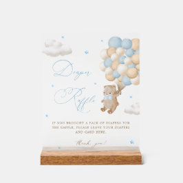 Señal Acrílica Teddy Bear Blue Baby Shower Diaper Raffle