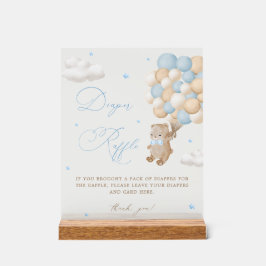 Señal Acrílica Teddy Bear Blue Baby Shower Diaper Raffle