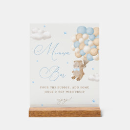 Señal Acrílica Teddy Bear Blue Baby Shower Mimosa Bar