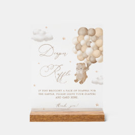 Señal Acrílica Teddy Bear Brown Baby Shower Diaper Raffle