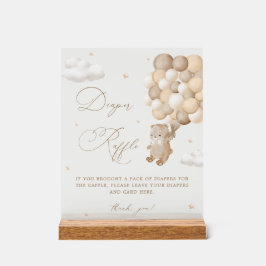 Señal Acrílica Teddy Bear Brown Baby Shower Diaper Raffle