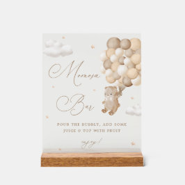 Señal Acrílica Teddy Bear Brown Baby Shower Mimosa Bar