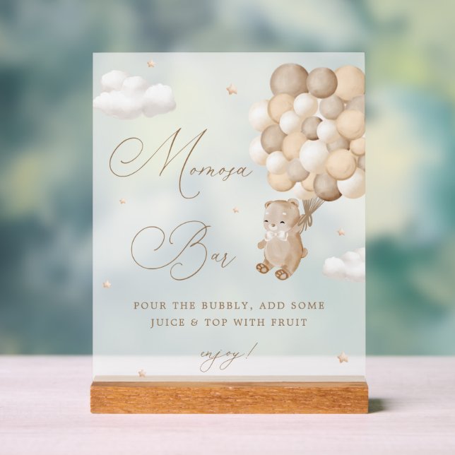 Señal Acrílica Teddy Bear Brown Baby Shower Mimosa Bar (Neutral )
