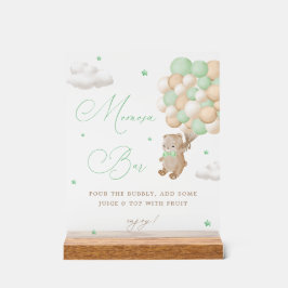 Señal Acrílica Teddy Bear Green Baby Shower Mimosa Bar