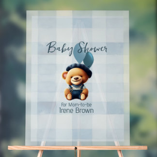 Señal Acrílica Teddy Bear Jean Baby Shower Blue
