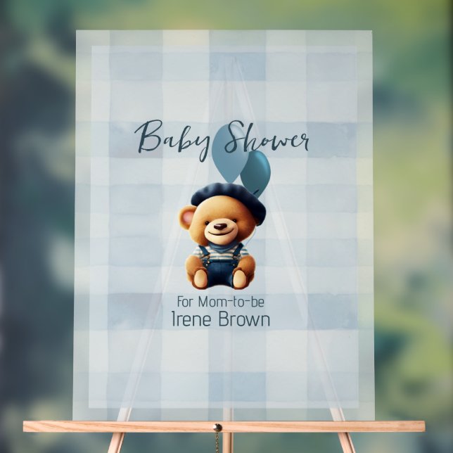 Señal Acrílica Teddy Bear Jean Baby Shower Blue (Neutral )