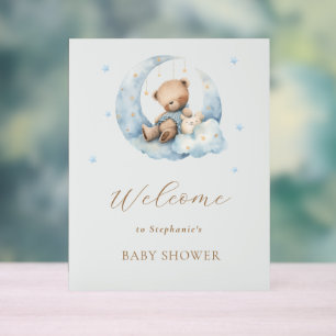 Señal Acrílica Teddy Bear Moon Over the Moon Baby Shower
