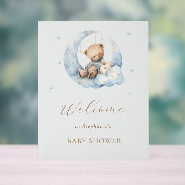 Señal Acrílica Teddy Bear Moon Over the Moon Baby Shower (Neutral )