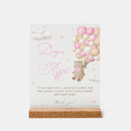 Señal Acrílica Teddy Bear Rosa Baby Shower Diaper Raffle