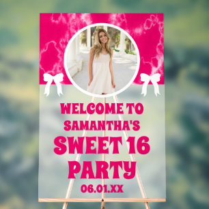 Señal Acrílica Tejido rosa foto dulce 16 bienvenida Frosted