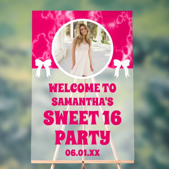 Señal Acrílica Tejido rosa foto dulce 16 bienvenida Frosted (Neutral )