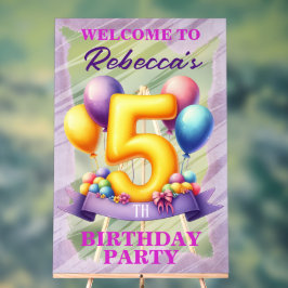 Señal Acrílica Tema de globos para cumpleaños número 5