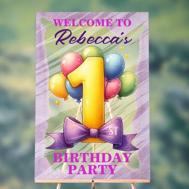 Señal Acrílica Tema de globos para cumpleaños número uno (Neutral )