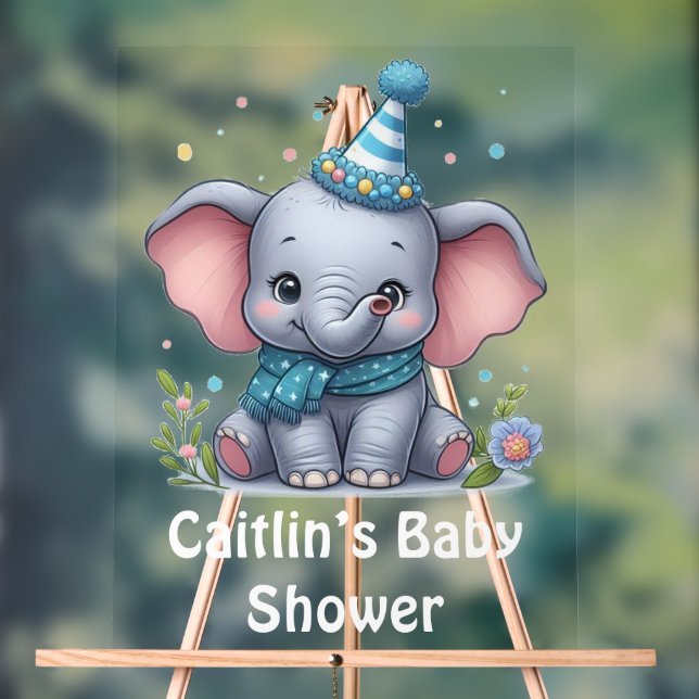 Señal Acrílica Tema del elefante bebé Rótulo acrílico Baby Shower (Neutral )