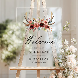 Señal Acrílica Terracotta Antlers Floral Wedding Welcome