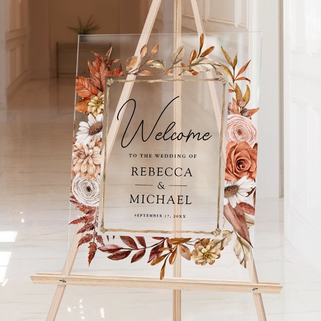 Señal Acrílica Terracotta Floral Frame Wedding Welcome (Subido por el creador)