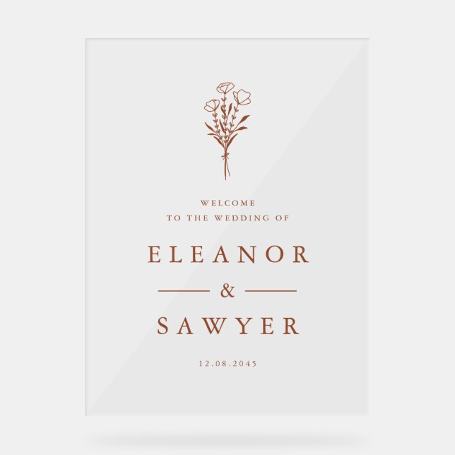 Señal Acrílica Terracotta Minimalista Floral Bouquet Boda (Anverso)