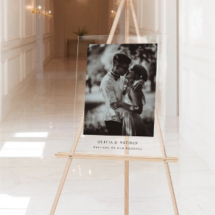 Señal Acrílica Texto simple y elegante y foto Bienvenida Boda