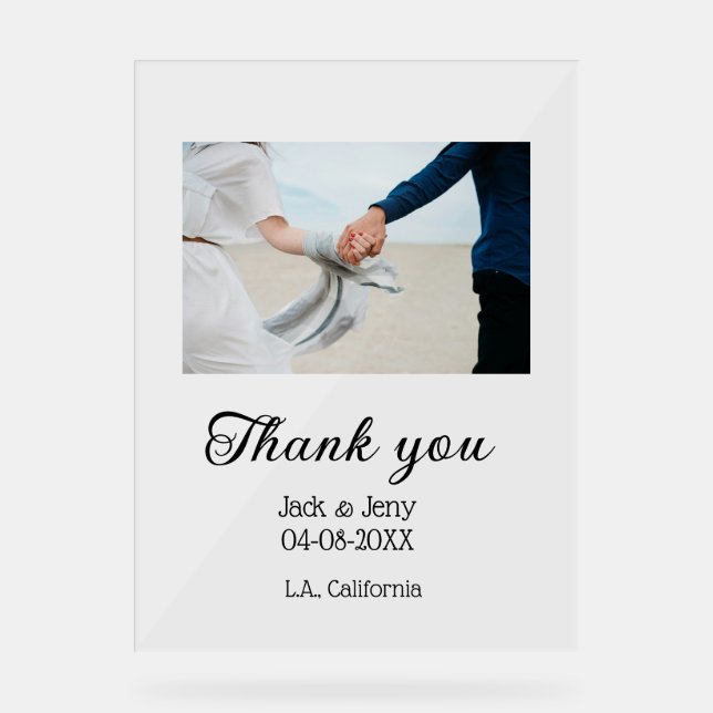 Señal Acrílica Thank you modern simple wedding couple name messag (Anverso)