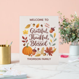 Señal Acrílica Thankful Grateful Blessed Thanksgiving Fall