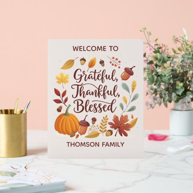 Señal Acrílica Thankful Grateful Blessed Thanksgiving Fall (Boda)