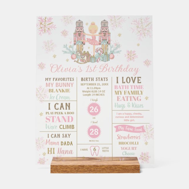 Señal Acrílica The Nutcracker 1st Birthday Milestone Birth Stats  (Anverso)
