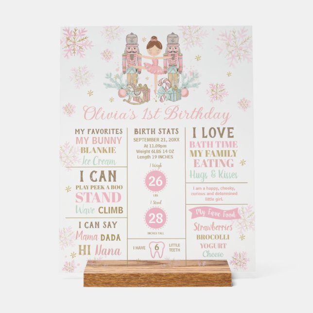 Señal Acrílica The Nutcracker 1st Birthday Milestone Birth Stats  (Anverso)