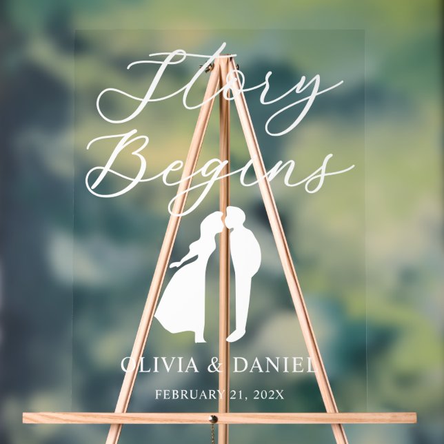 Señal Acrílica The Story Begins Personalized Wedding Welcome (Neutral )