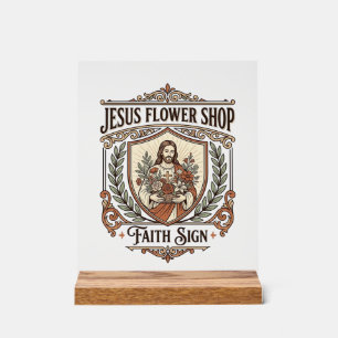 Señal Acrílica Tienda de Flores Jesús Letrero de Fe Tienda de Flo