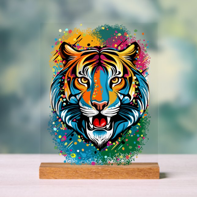Señal Acrílica Tiger Head Rainbow colors paint stains (Neutral )