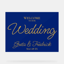 Señal Acrílica Timeless Royal Blue Gold Welcome to our Wedding