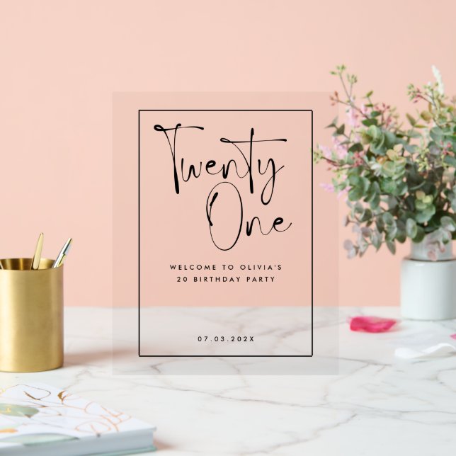 Señal Acrílica Tipografía moderna en blanco negro 21 cumpleaños d (Boda)