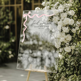 Señal Acrílica Tocado de boda de seda rosa elegante para asientos